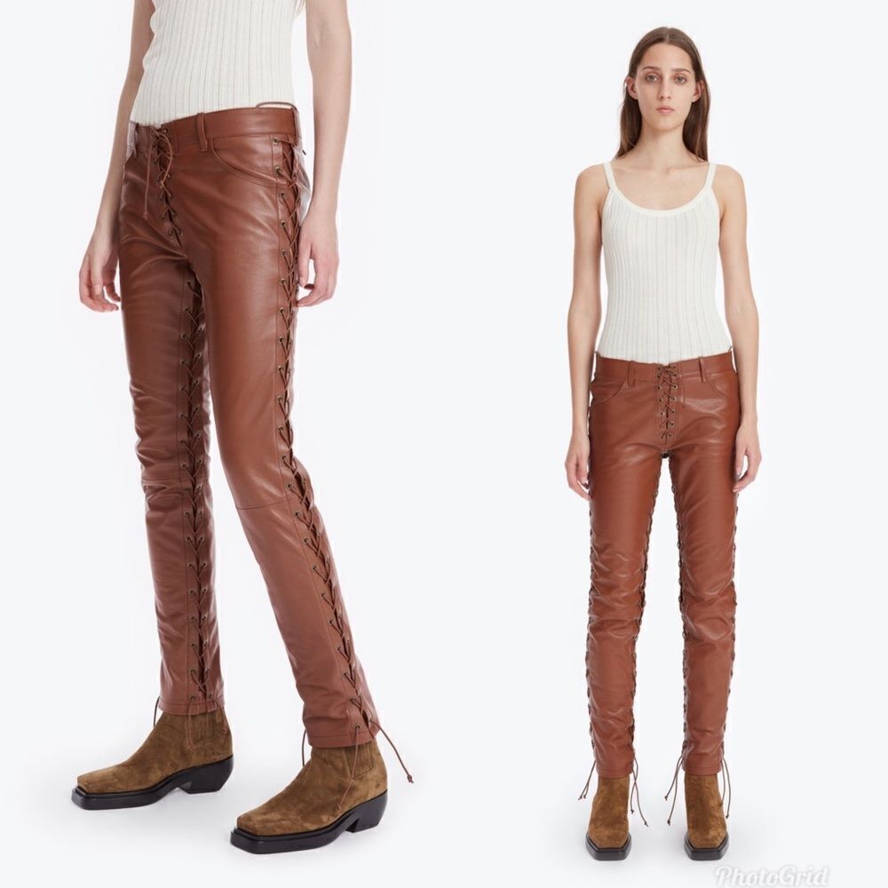 Revolve Petar Petrov Guido Lace Up Nappa Leather Low Rise Pants EU 34